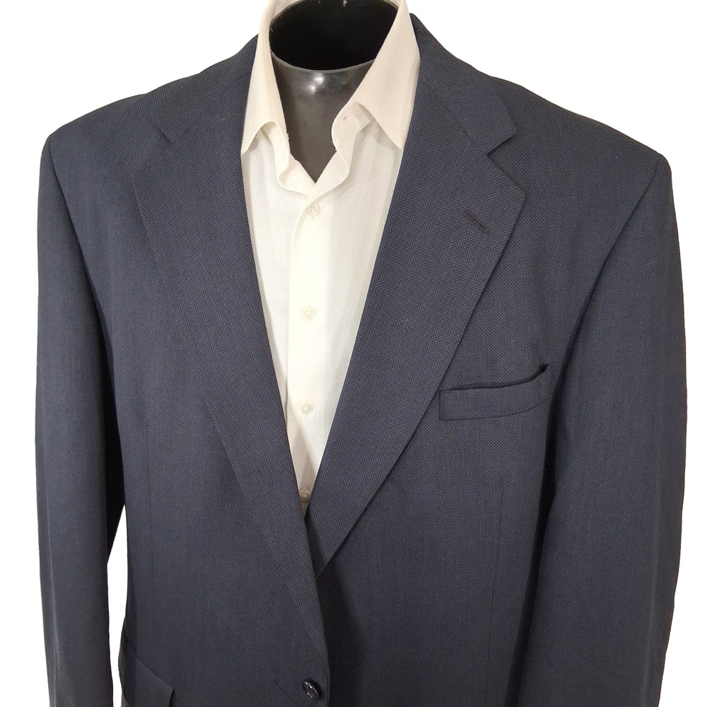 Palm Beach Blazer Men 48XL Navy Blue Birdseye Tailored USA Two Button Sport Coat